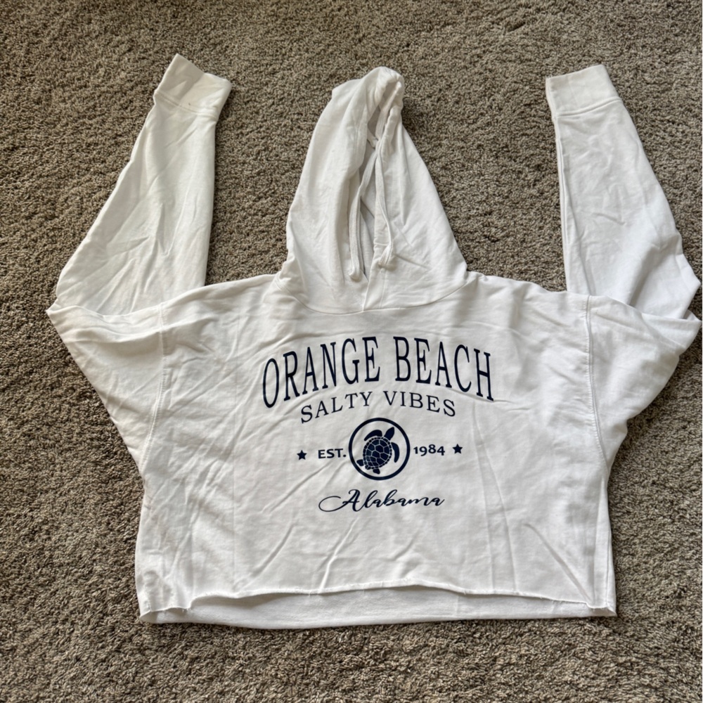 White Hoodie with Blue Graphic Print